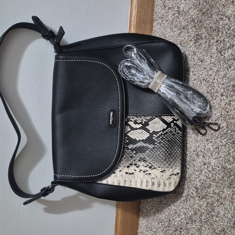 Black and Cream Snake Print Women's Bag